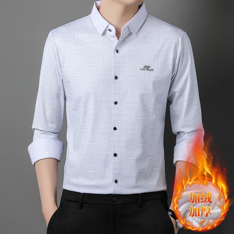 Autumn and Winter New Men Plus Fleece Long-sleeved Shirt Young Warm Shirt