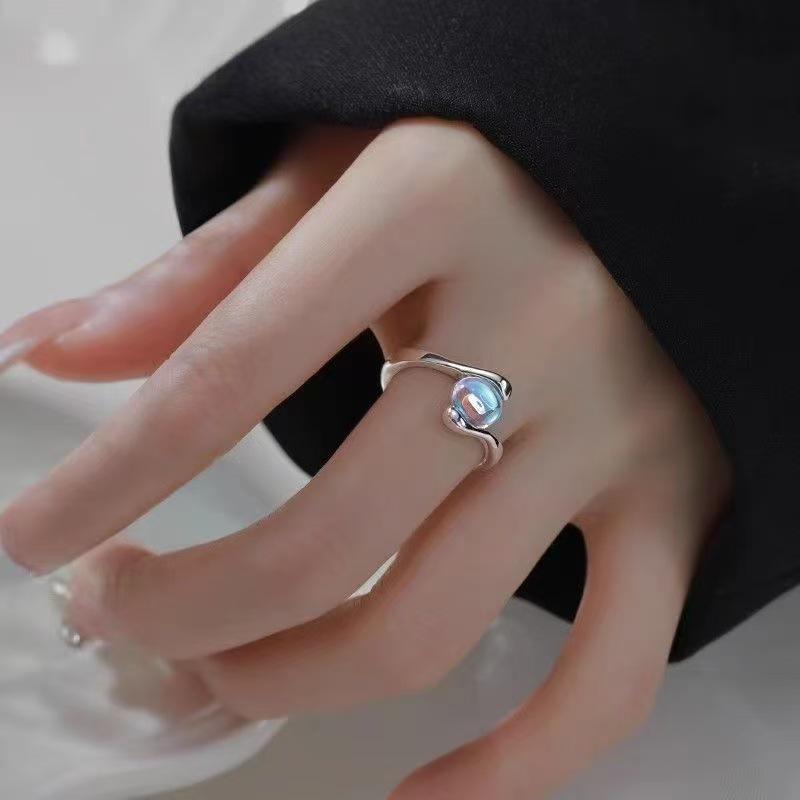 Moonstone Iridescent Open Ring for Women - Luxurious Niche Design for Index Finger, Perfect High-End Fashion Birthday Gift.