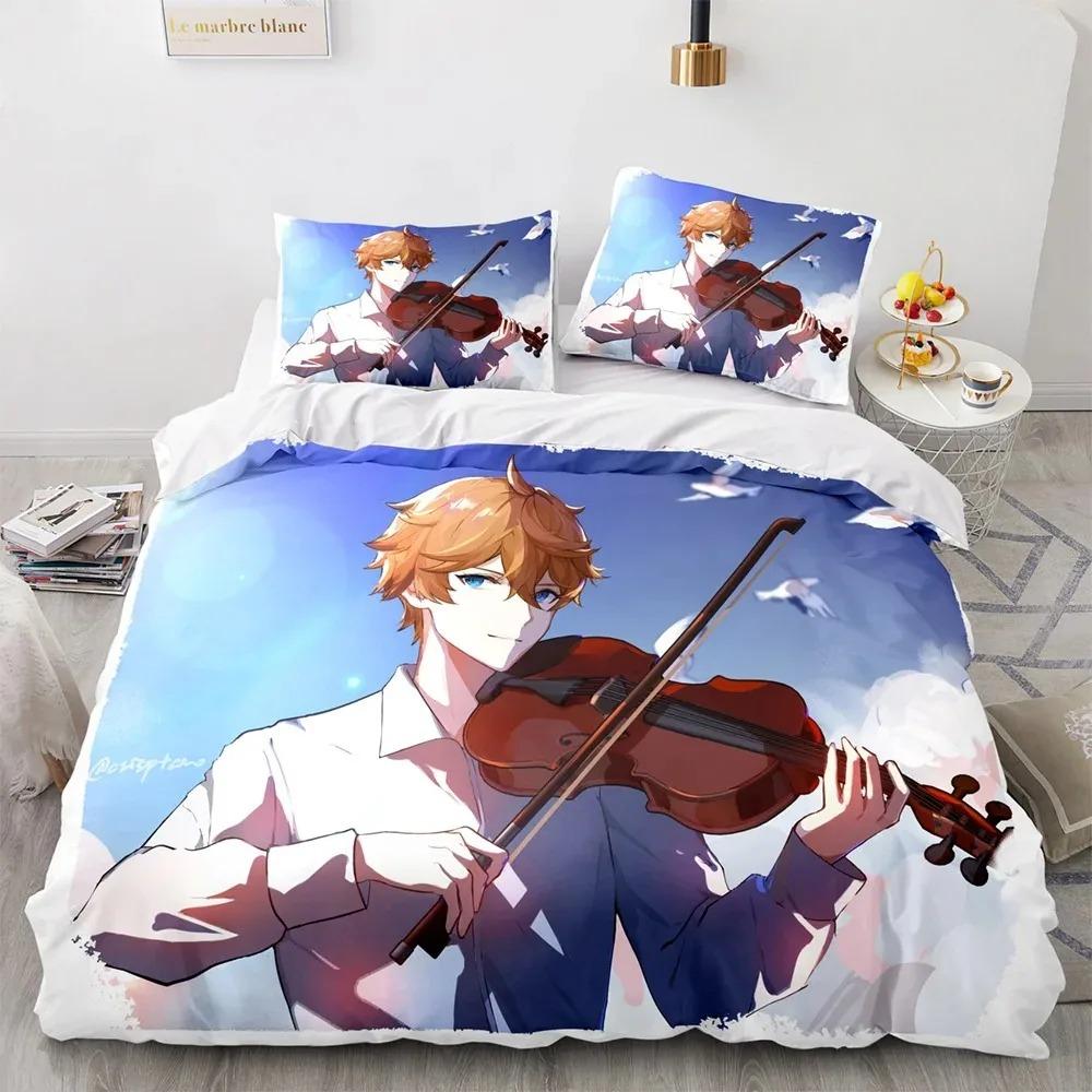 Herní povlečení Genshin Impact Eula Anime 3D pro kluky a teenagery, sada povlaku na přikrývku, měkké ložní prádlo, velikost Queen, King, Single, dekorace do ložnice
