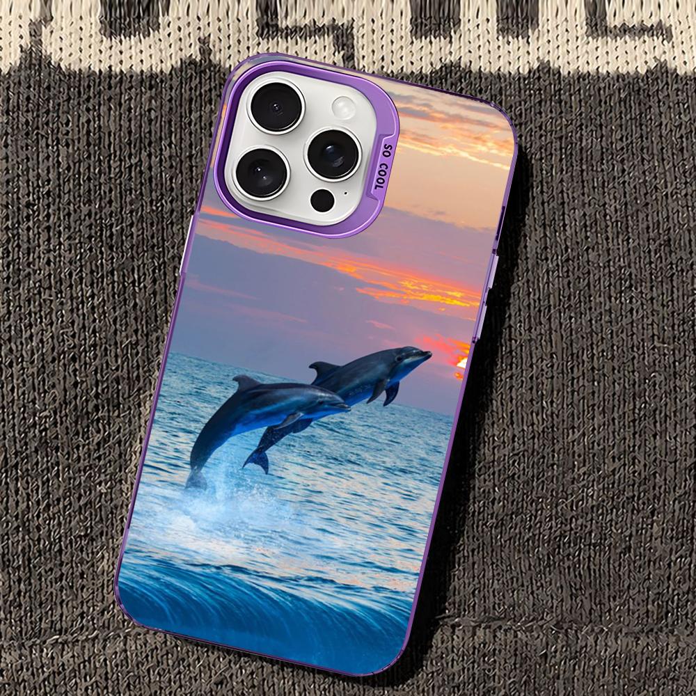 Ocean Animal Cute Dolphin Phone Case For iPhone 16 15 14 13 12 11 Pro Max X XR XSMAX 8 7 Plus Matte Shockproof Back Cover