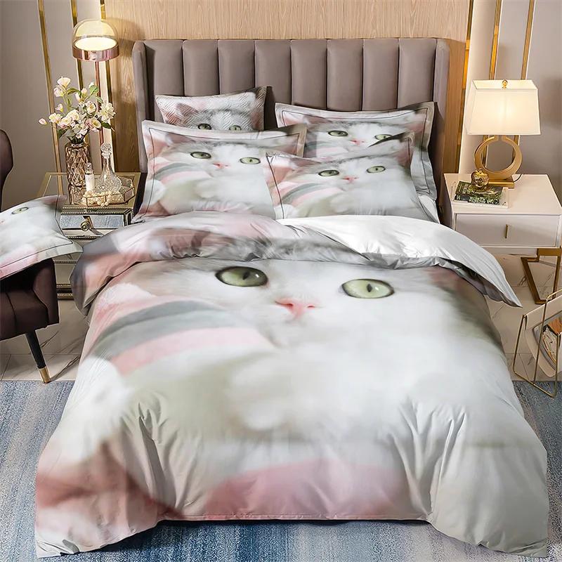 Animal Cat Quilt Cover Sets For Girls Microfiber Bedding Set Single Bed Soft And Comfortable Bed Linen 1 Bedrooms 135x200