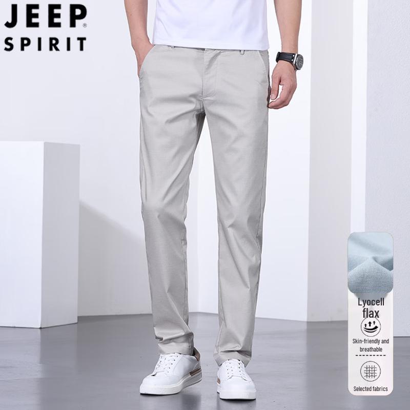 JEEP SPIRIT Men s Linen Blend Breathable Casual Straight Pants 33