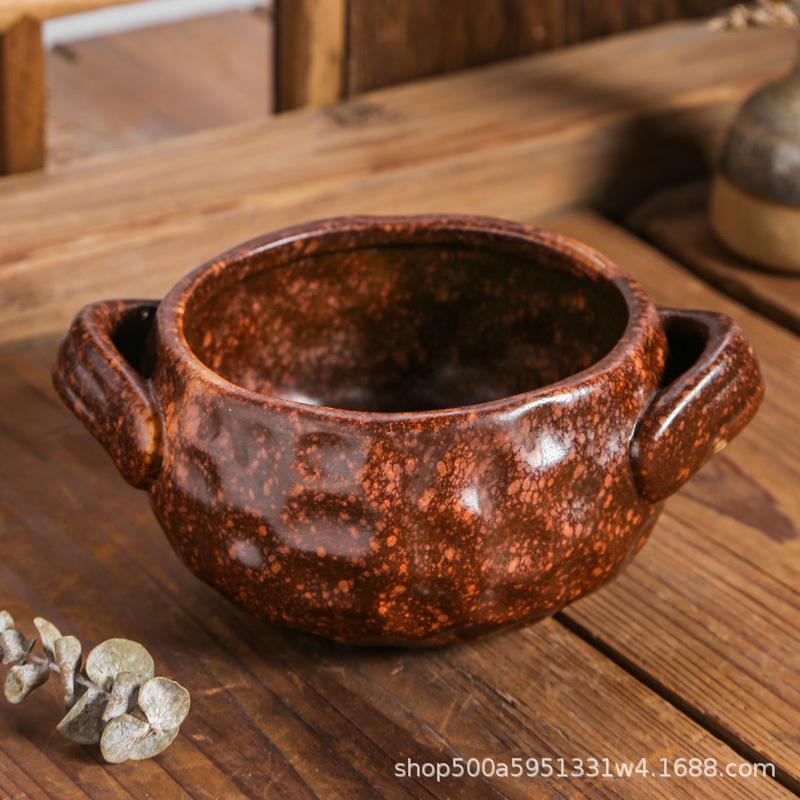 Irregular Ceramic Baking Bowl Western-style Two-ear Stew Salad Dessert Thick Soup Bowl Fruit Breakfast Bowl Tableware Supplies
