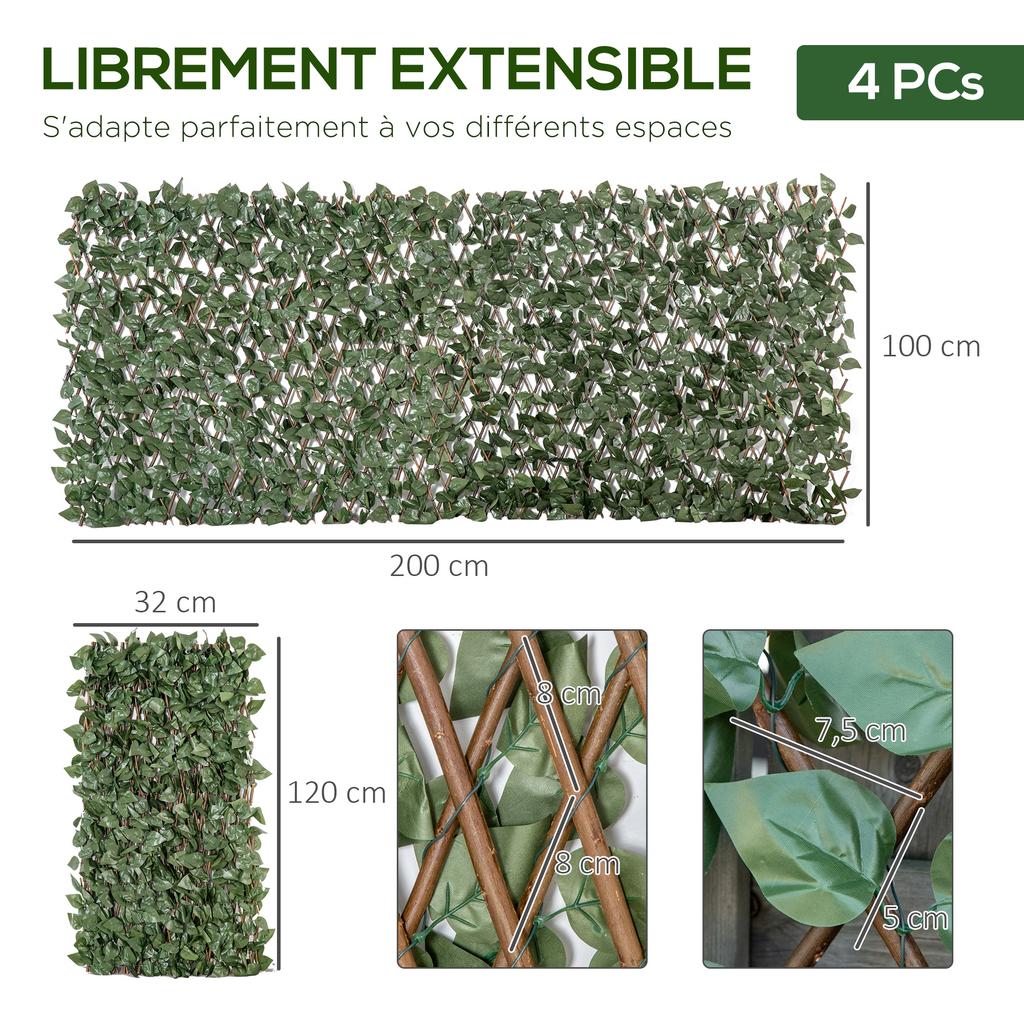 Artificial Stretch Ivy Hedges, Set of 4, Wall Privacy Screen, 200 x 100 cm, Green