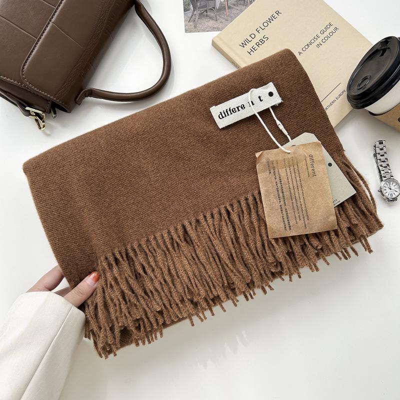 300G Jednolity Kolor Imitacja Kaszmiru Szalik Damski Zimowy Premium, Szal Z Kaszmiru Z Frędzlami