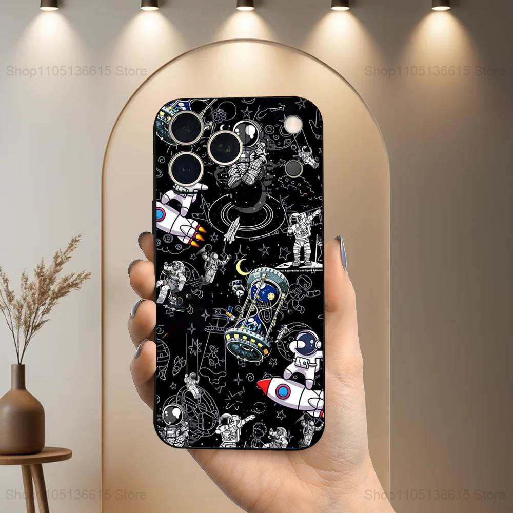 

Space Art Astronaut Case For iPhone 15,17,16,12,14,13,11,Plus,Pro Max,XS,X,Mini,8,7,XR,SE,Soft Silicone Black iPhone15
