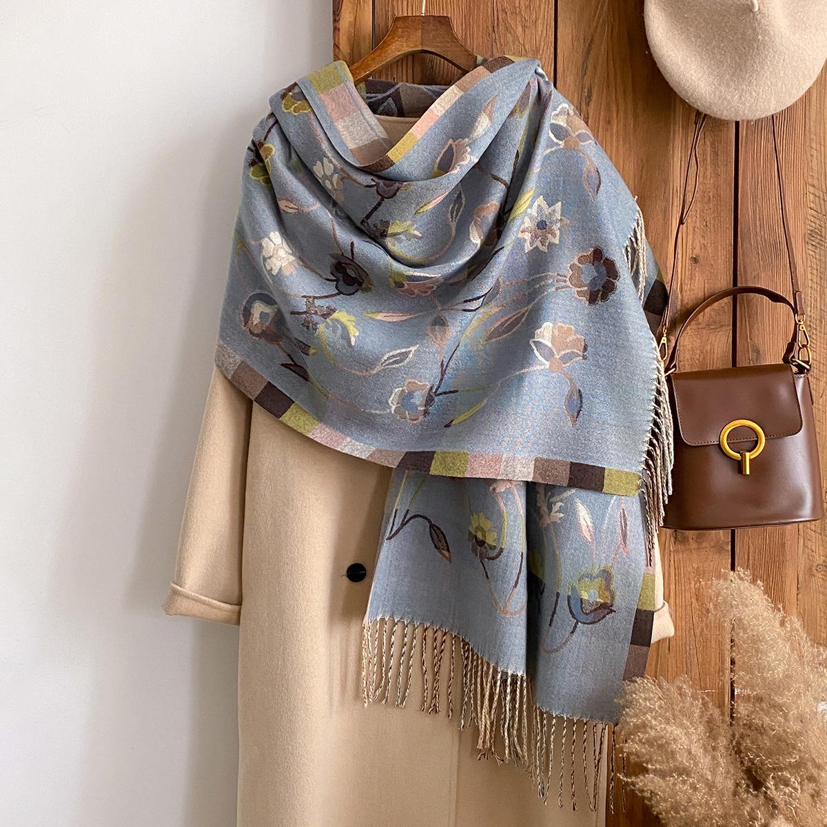 

National Style Print Scarf Soft Warm Long Tassel Pashmina Shawl Autumn And Winter Outdoor Coldproof Windproof Blanket