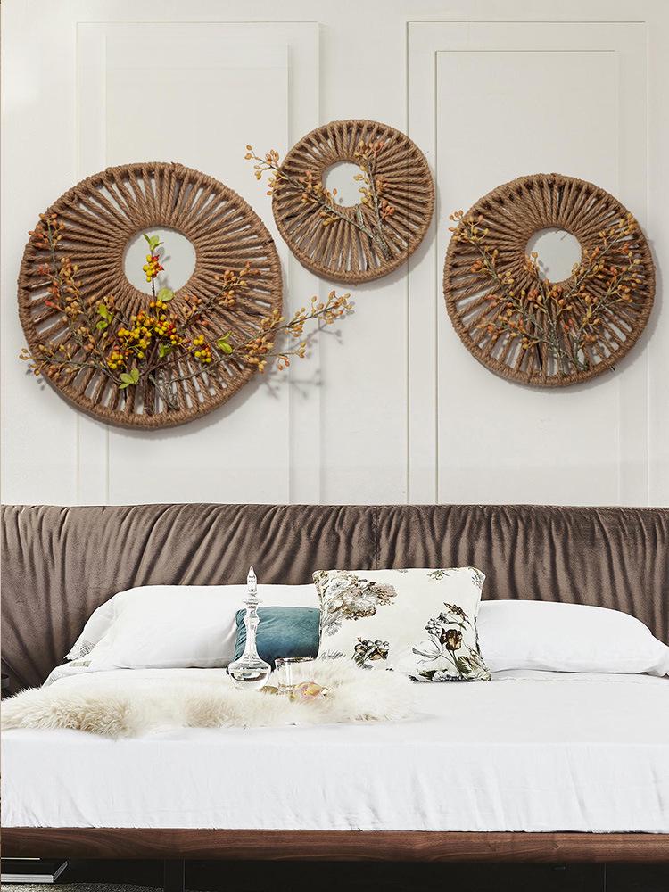 Rattan Woven Round Wall Decor for Living Room Background Wall Macrame Hanging