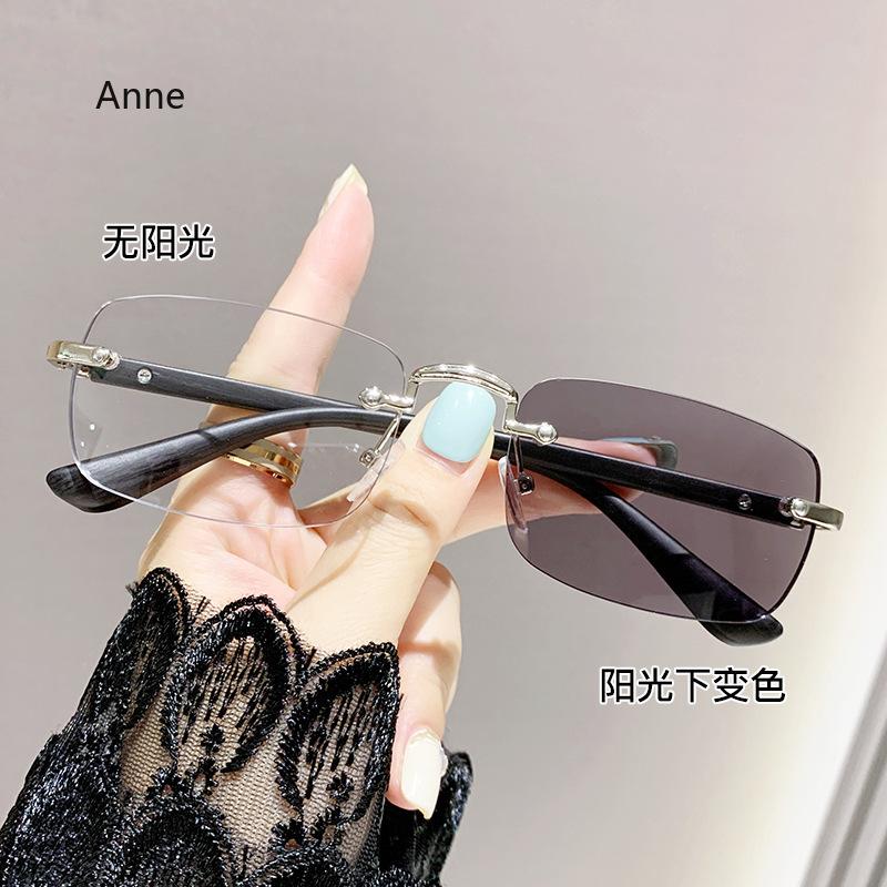 

Роскошные безободковые готовые фотохромные очки для чтения унисекс для женщин и мужчин с деревянной текстурой, анти-синий свет, дальнозоркие очки с диоптриями 0