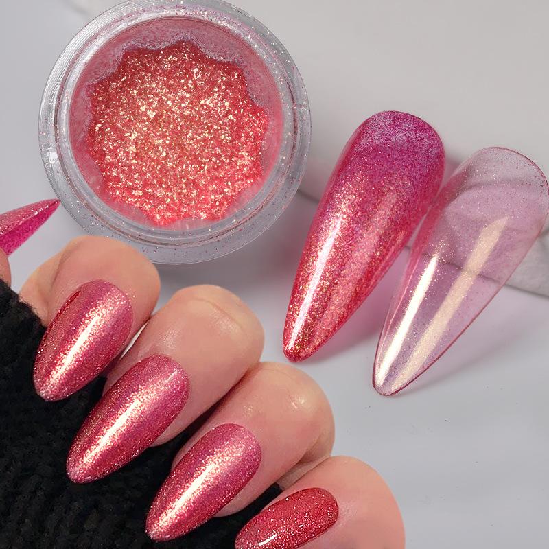 Super Glitter Pearlescent Nail Powder, Pearlescent Magic Shell Cloud Brocade Powder, Neon Pearlescent Glitter Color Platinum Powder