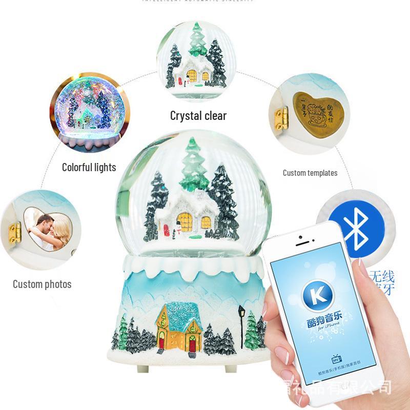 Castle In the Sky Crystal Music Box: Glowing Snowfall Ornament for Christmas & Children's Day