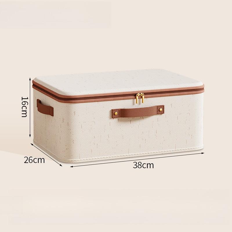 2PCS Large Household Storage Box Heavy-duty Hard Shell Cotton Linen Zipper Storage Organizer Box with Lid for Clothes Blanket
