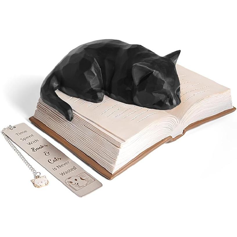 Подарки для женщин-книголюбов - Фигурки кошек с книгами с закладкой, Подарки для любителей кошек, Книжные подарки, Подарки для книголюбов, Книжные аксессуары, Подарки для книголюбов Black Cat