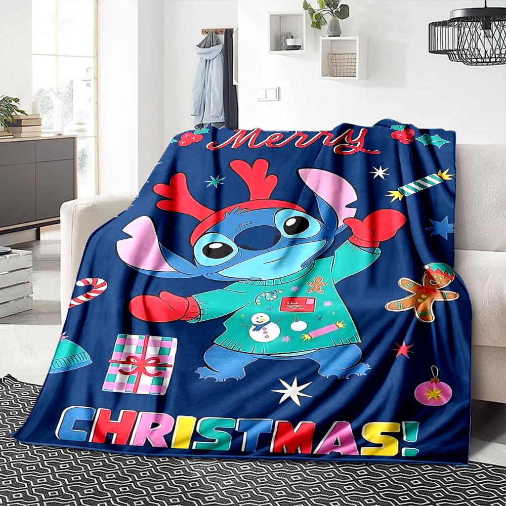 Merry Christmas Stitch Blanket Soft Throw Blanket For Home Bedroom Bed Sofa Travel Office Solid Christmas Blanket