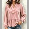Women's Casual Corduroy V-Neck Ruffle Long Sleeve Top