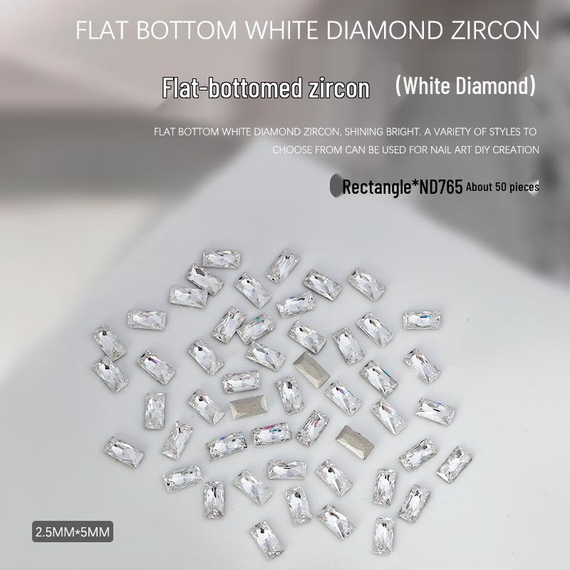 Nail Art Decorations: 5A Zircon Rhinestones - Marquise, Teardrop, Heart, Square Shapes, Flat Back, 50 Pcs.