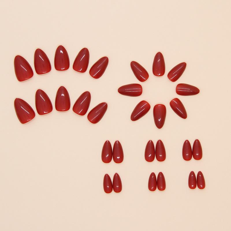Red Solid Color Reusable False Nails - Removable Nail Art & Stickers
