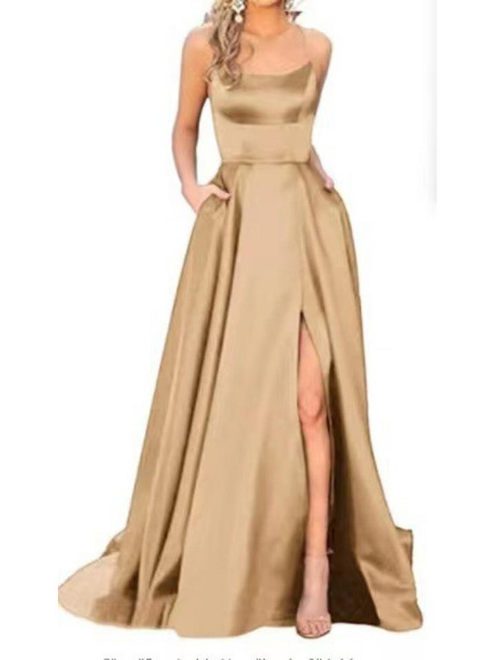 Elegant Off-Shoulder Slim Bridesmaid Dress - Long Solid Color Evening Gown for Best Friends