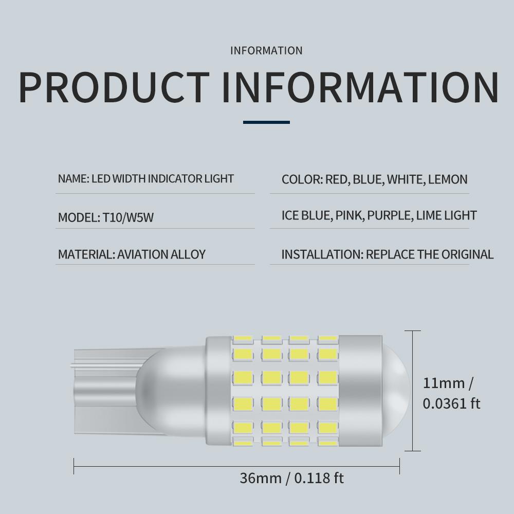 2PCS Car T10 LED Bulb W5W 194 LED Signal Lights Canbus 12V Trunk Lamps Auto Signal Lamp Accessories
