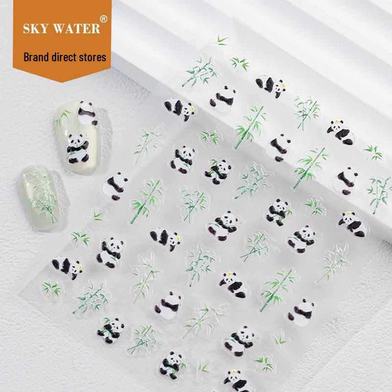 Chinese-Style 3D Panda Bamboo Nail Art Stickers - National Treasure Doll Pattern