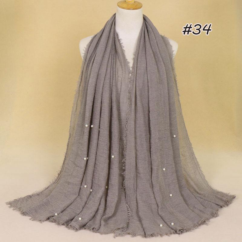 New Plain Crinkled Cotton Muslim Hijab Scarf Women Ladies Scarfs Shawls Head Wrap Pearl Beads Head Scarves Soft Muffler Stole