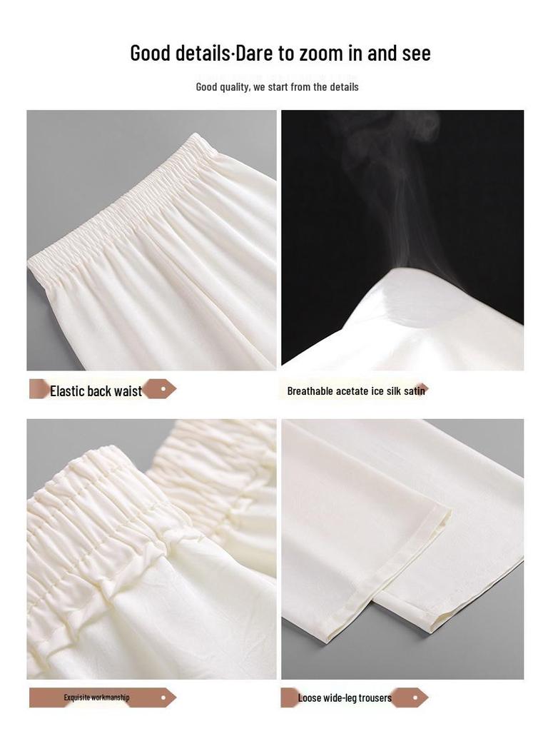 Women's High Waist Satin Ice Silk Wide Leg Pants - Sun Protection, Lightweight & Cooling
