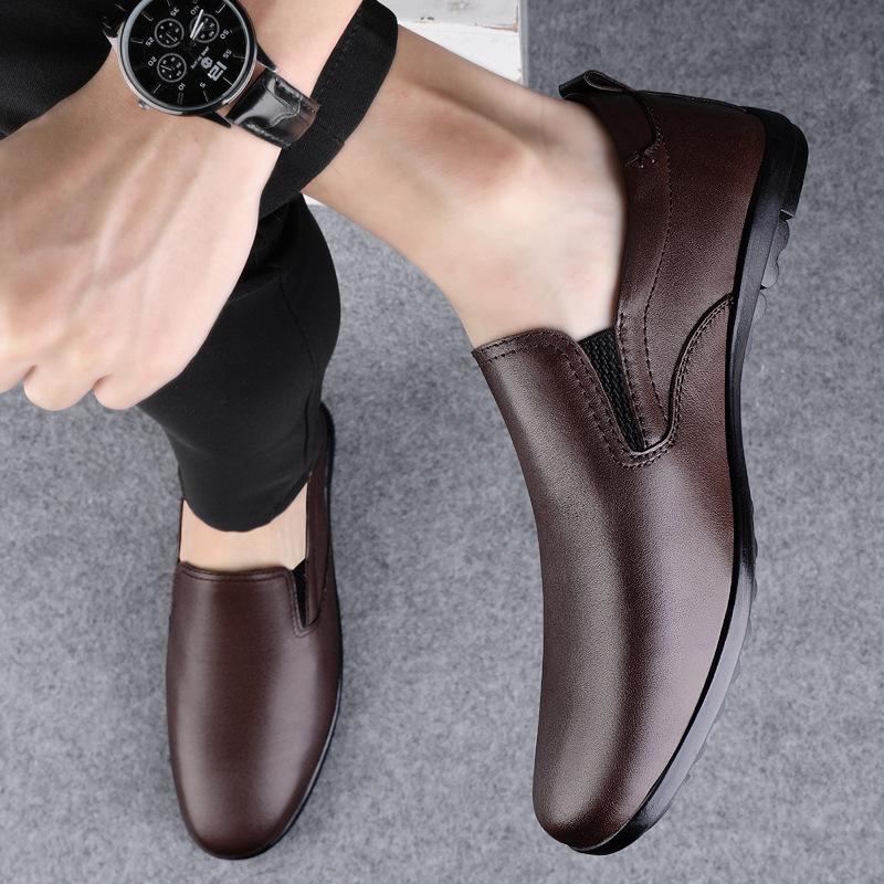 Men's shoes breathable leather shoes men's trend shallow mouth casual shoes business child driving shoes