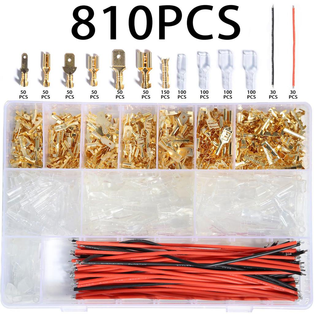 810pcs Spade Connector Set With Male/Female Terminals Comprehensive Stable Spade Terminals Set for Corrosions Resistance