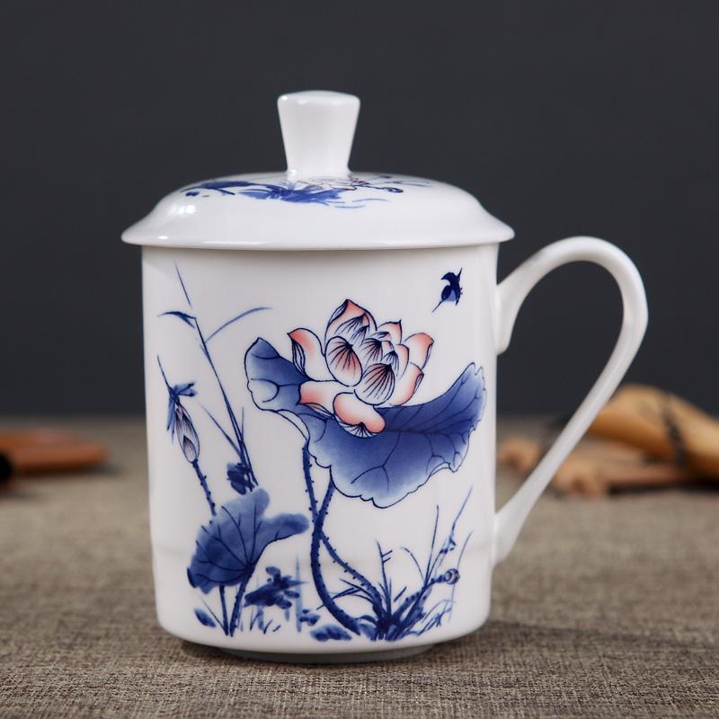 Jingdezhen Bone China Ceramic Large Cups with Cover Drinkware Porcelain Mug Meeting Gift Office Mug About 500ml