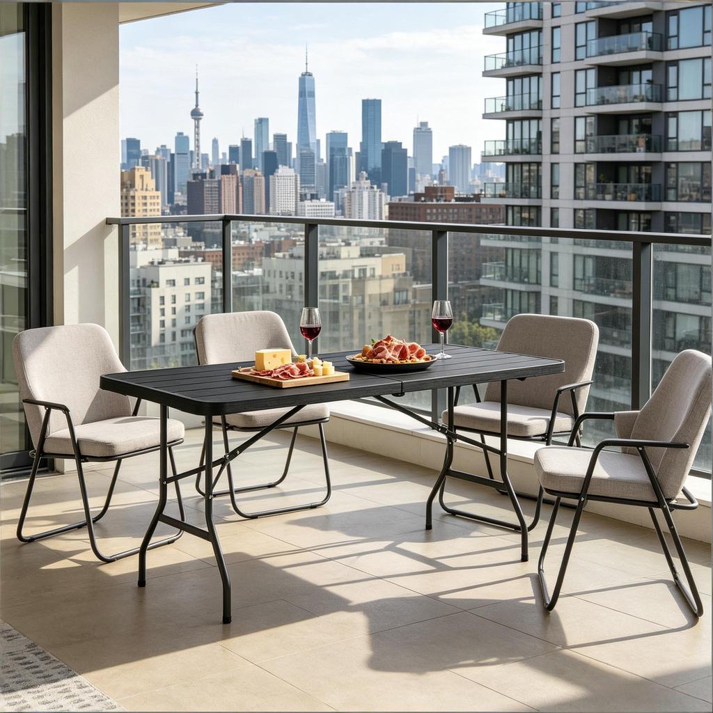 Balcony table with smooth tabletop, buffet table, foldable design dining table