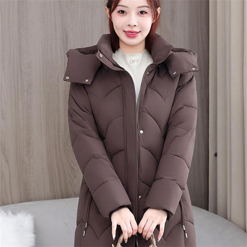 Winter Women's Thick And Warm Mid To Long Hooded Cotton Jacket M-3XL
