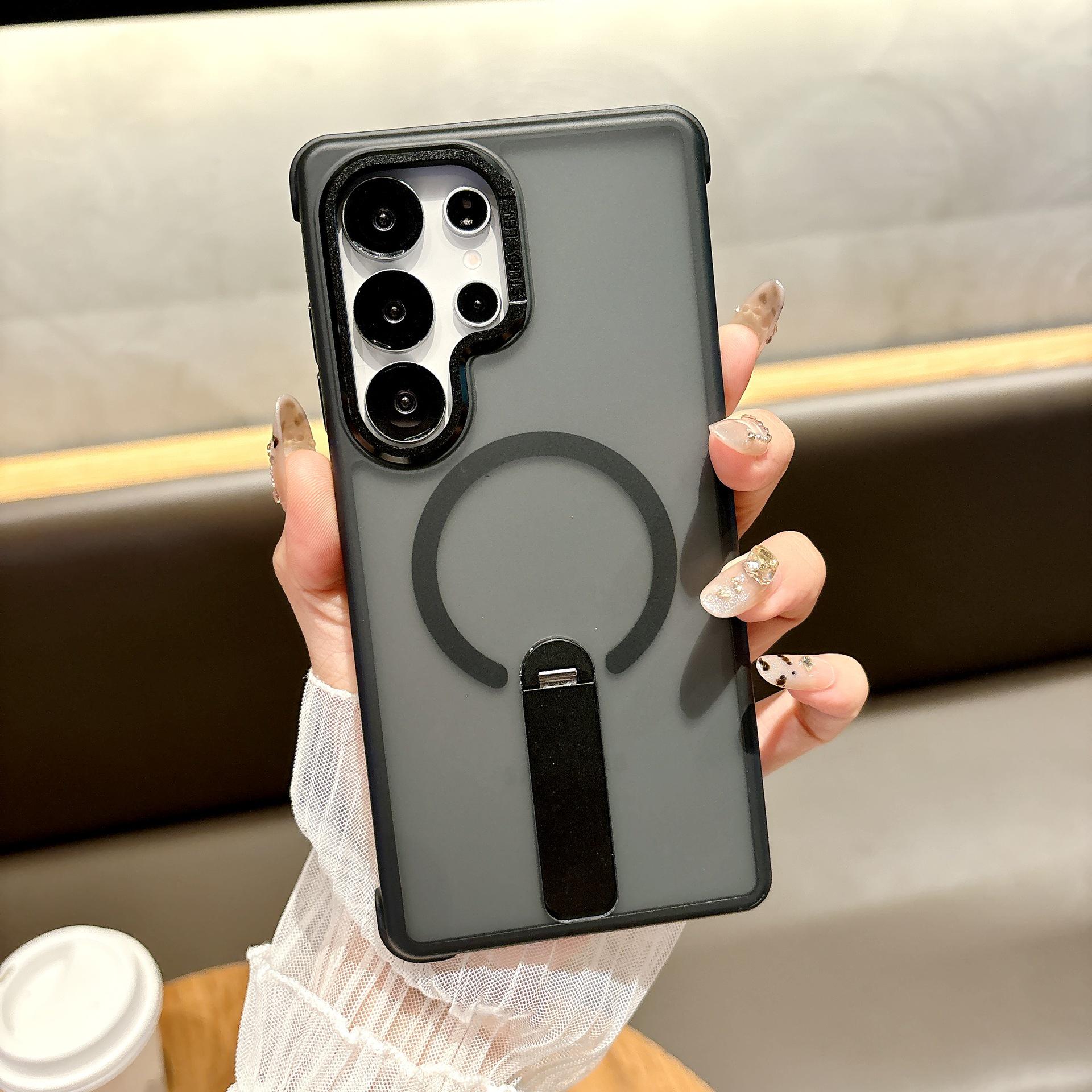 Samsung S25 Ultra Magnetic Phone Case, Frosted Stand, S24+ Drop-proof Protection S24 Ultra
