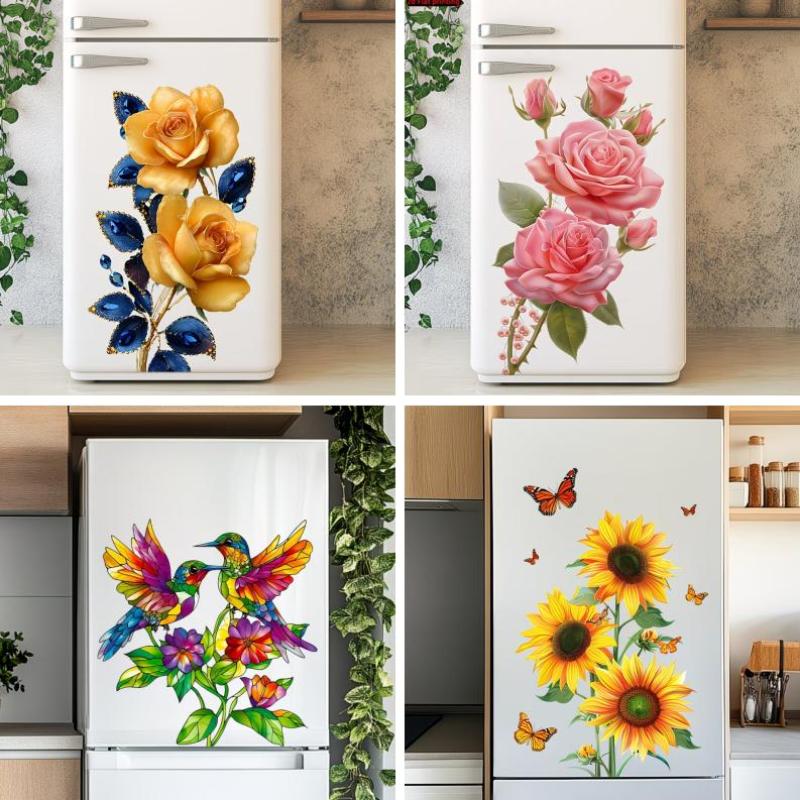 Sunflower Rose Refrigerator Stickers Removable Self Adhesive Cabinet Decals Waterproof for Home Kitchen Wall Design