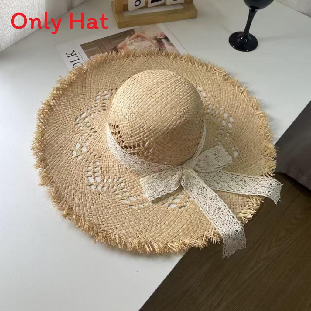 Cappello estivo in paglia di rafia a tesa larga con motivo geometrico per la spiaggia e le vacanze