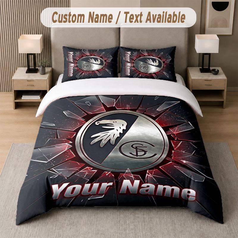 Custom Bedding Set SC Freiburg FC Pattern, Print Name Text 1 Duvet Cover Plus 2 Pillowcases Home Textile