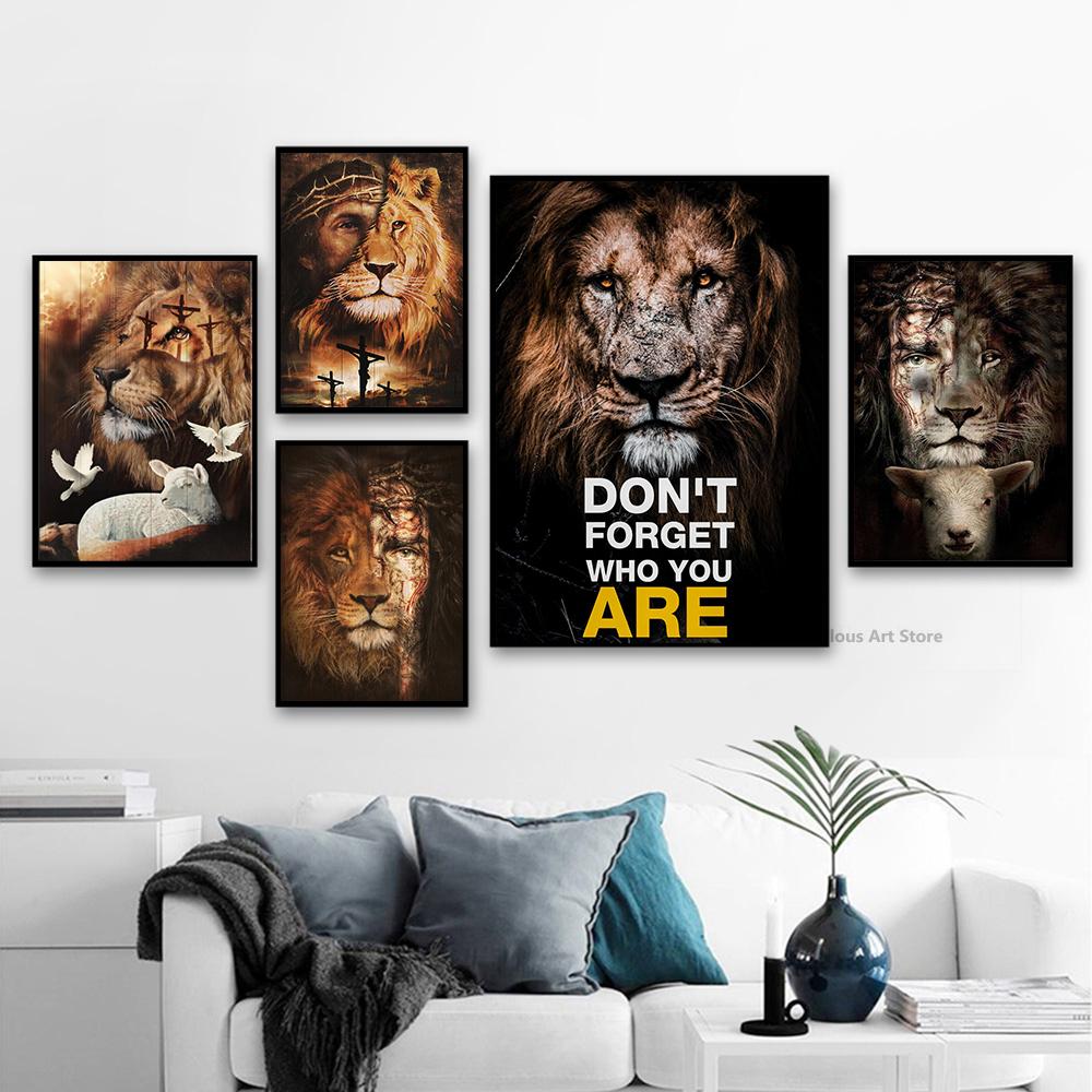 Abstract Animal Lion Inspirational Canvas Painting Don't Forget Who You Are Poster Prins Wall Art for Living Room Home Decor