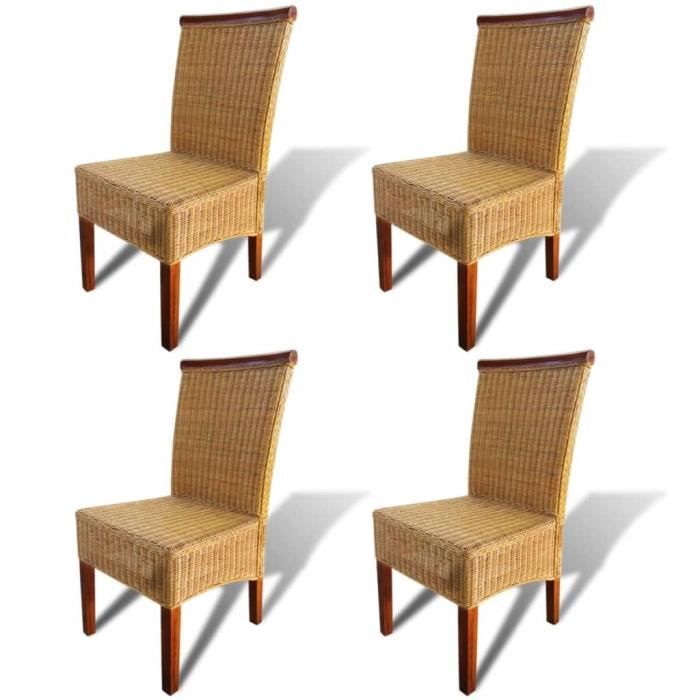 Dining Chairs - vidaXL - Set of 4 - Solid Mango Wood - Authentic Rattan - Comfortable