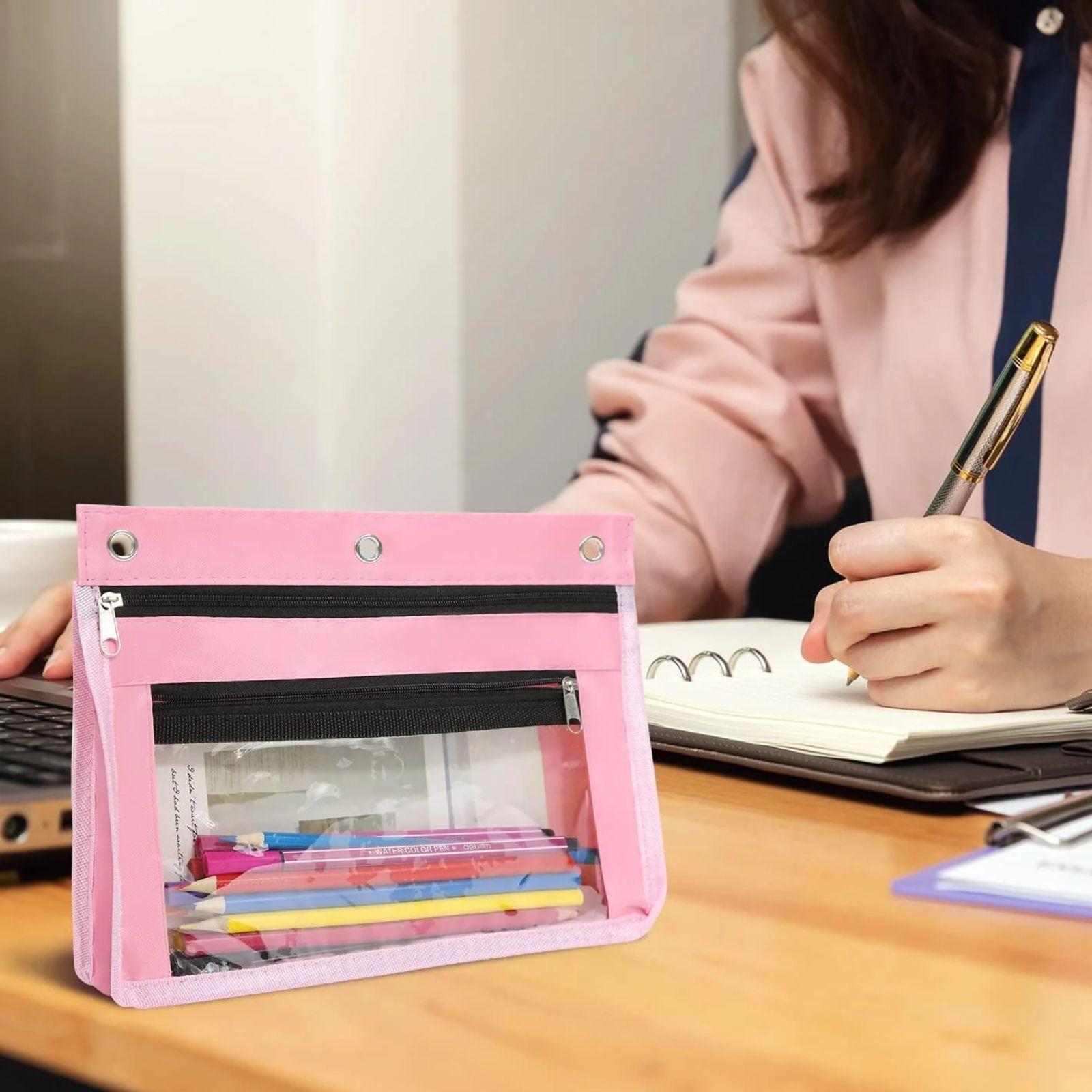 

Пенал для папки с тремя кольцами, расширяемый карман на молнии, пенал большой емкости с прозрачным окошком One Size