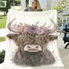 Highland Cow And Floral Accents Soft Flannel Blanket Versatile for Sofa, Bed, Office, Camping Cozy And Warm Multi-Purpose Gift