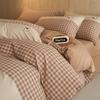 Luxury Cotton Embroidered Plaid Four-Piece Bedding Set: Duvet Cover, Bed Sheet, Pillowcase