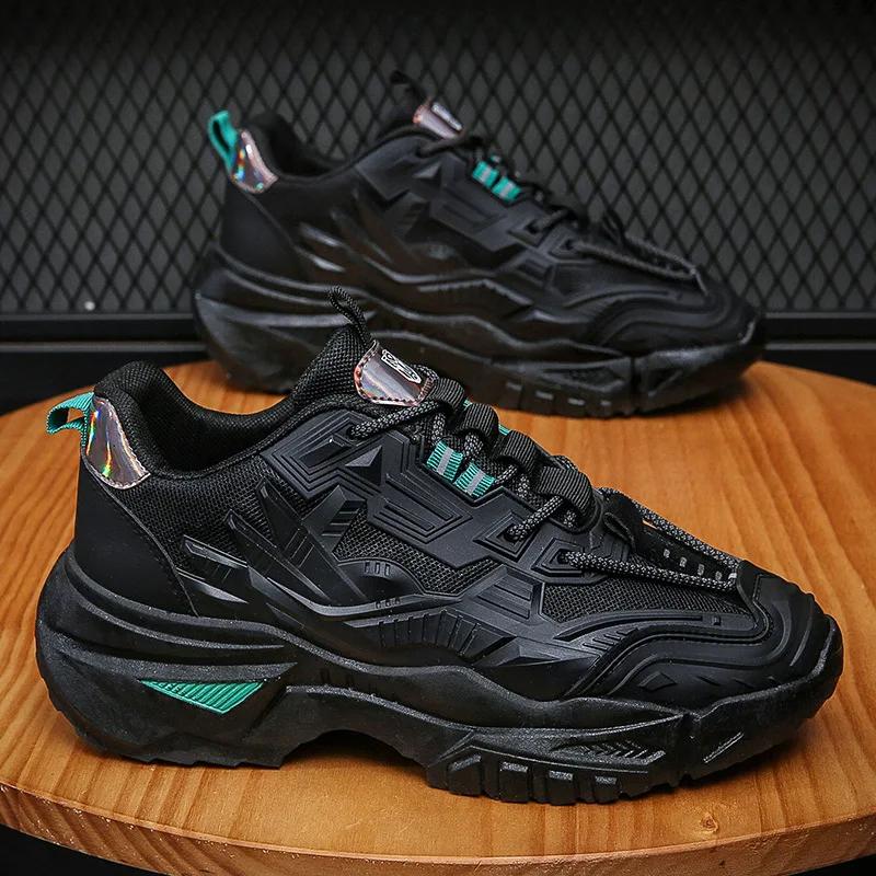 Men Chunky Sneakers Breathable Light Men Mesh Casual Shoes Autumn Platform Fashion Lace-Up Wear-resistant Shoes Tenis Masculino