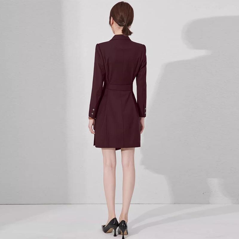 Spring & Autumn Professional Red Pleated Tie-Waist Mid-Length Women's Dress