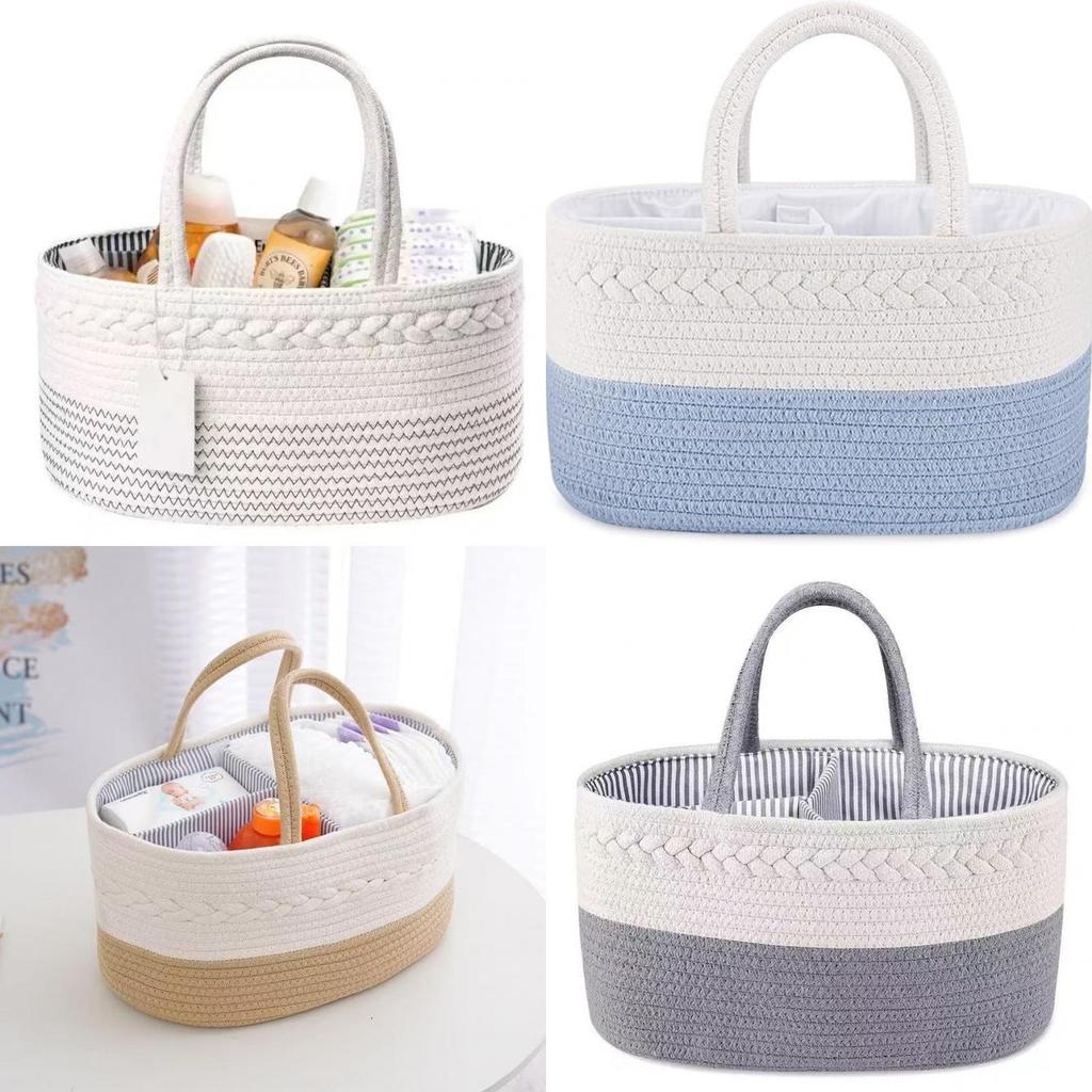 Baby Diaper Storage Basket With Removable Dividers And Cotton Rope For Nursery Organization