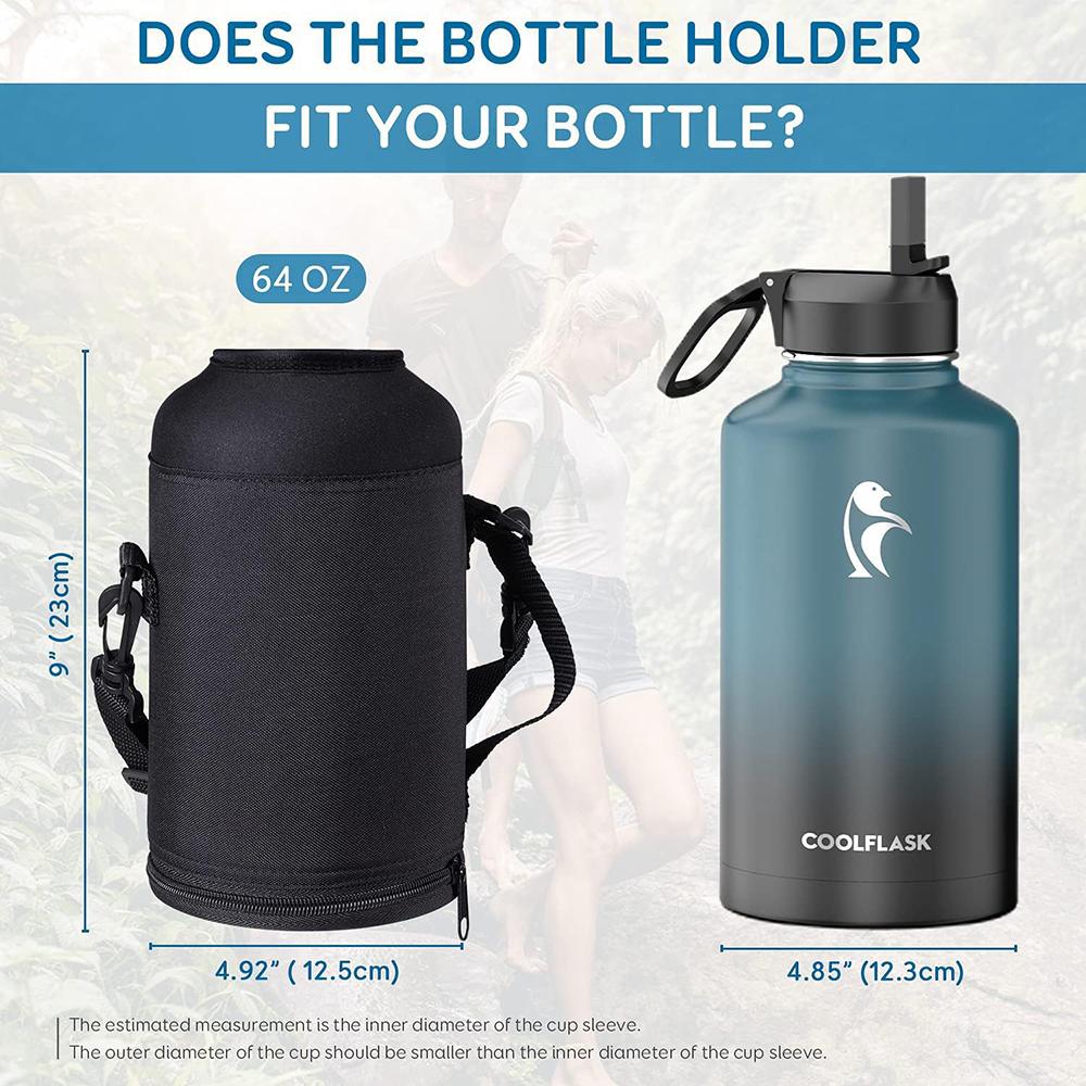 64oz / 128oz Insulated Sports Water Bottle Bag Holder Crossbody for Thermos Mug Vacuum Cup Protective Carrier Cover with Strap