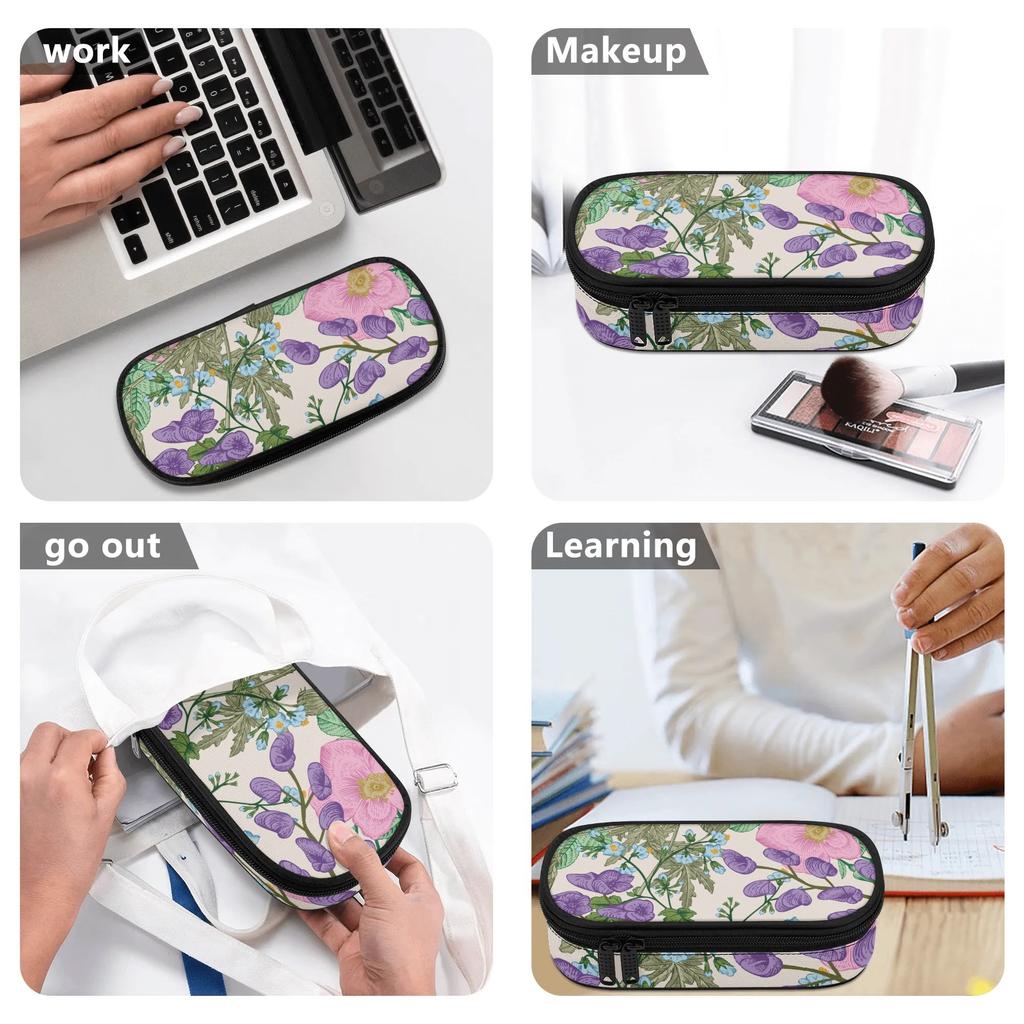 Pencil Case High Capacity Wear Resistant Polyester Easy Open Zipper with Main Compartment Mesh Pocket and Pen Slots for Students