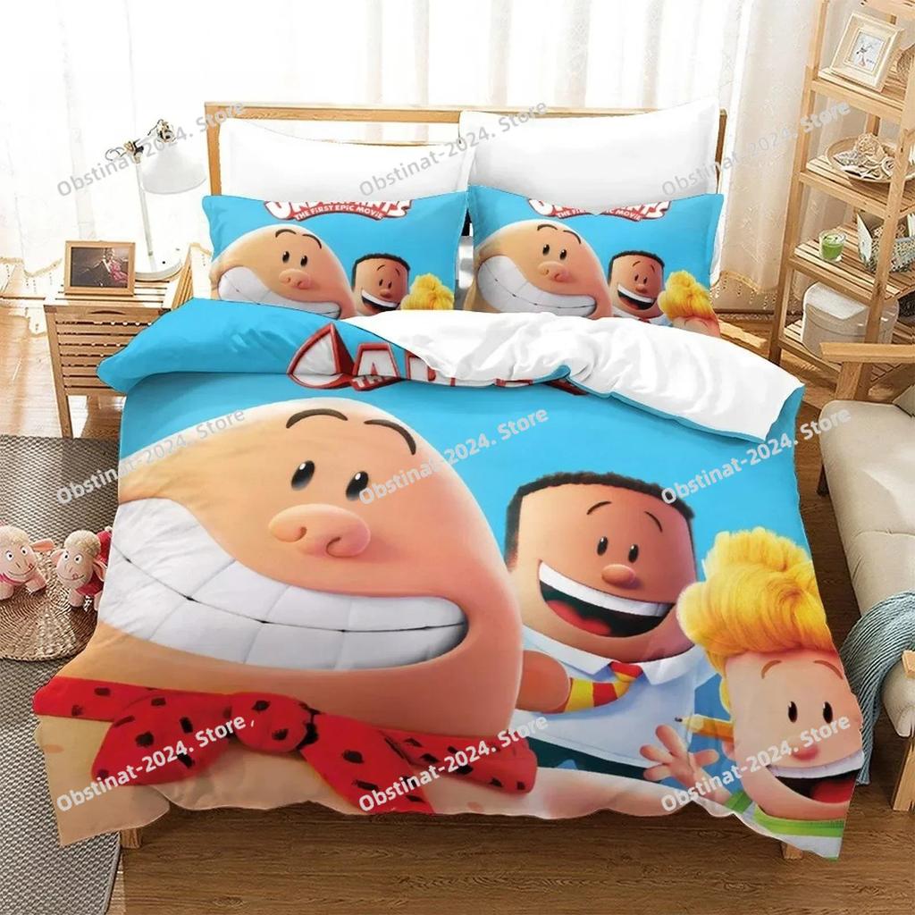 Fashion Carton Kawai Captain Underpants Beding Set Print With Pilowcase Bed Soft Duvet Cover Soft Single Double Quen King-Sized Dimensionsd Dimensions