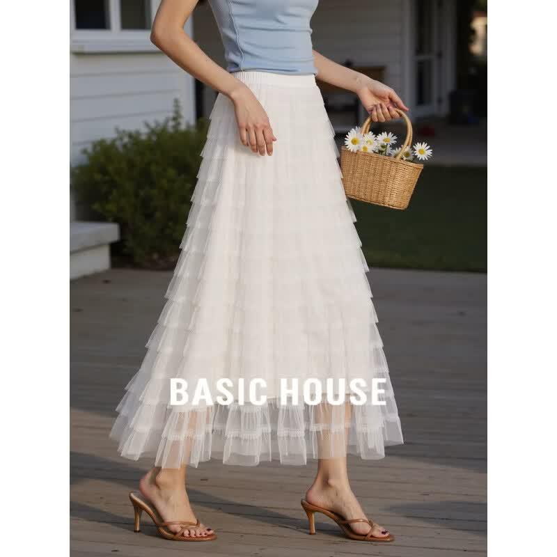 Women s High-Waist Mesh A-Line Pleated Skirt XL