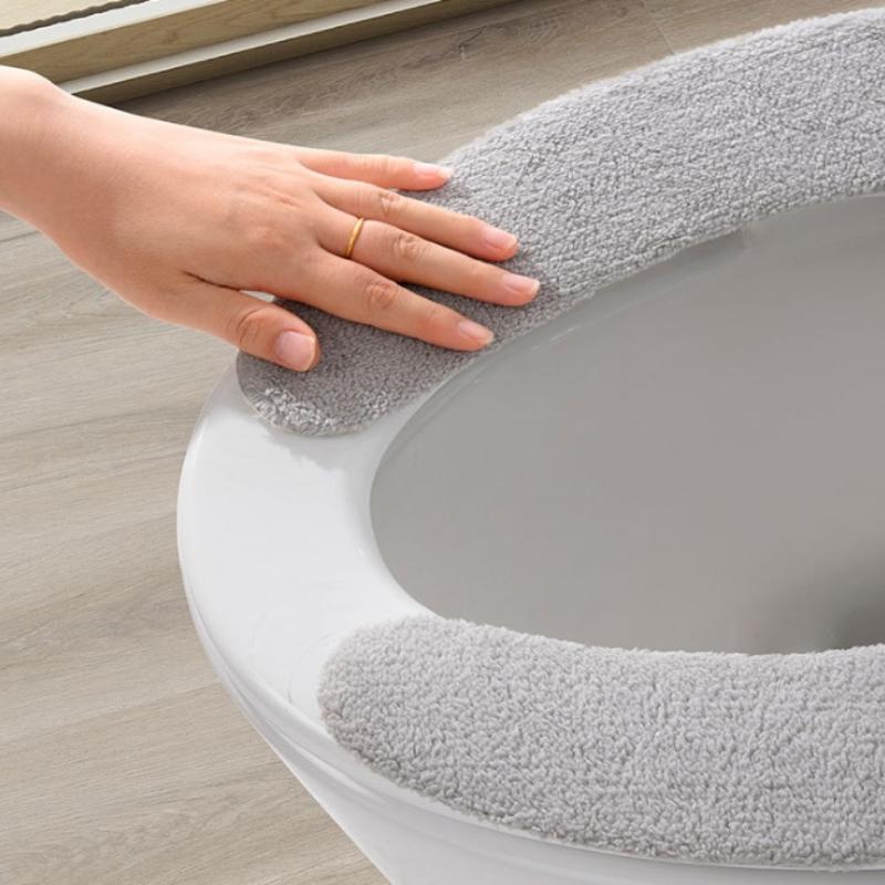 Tapis de siège de toilette rembourré épais en peluche, antidérapant, doux, accessoires de salle de bain
