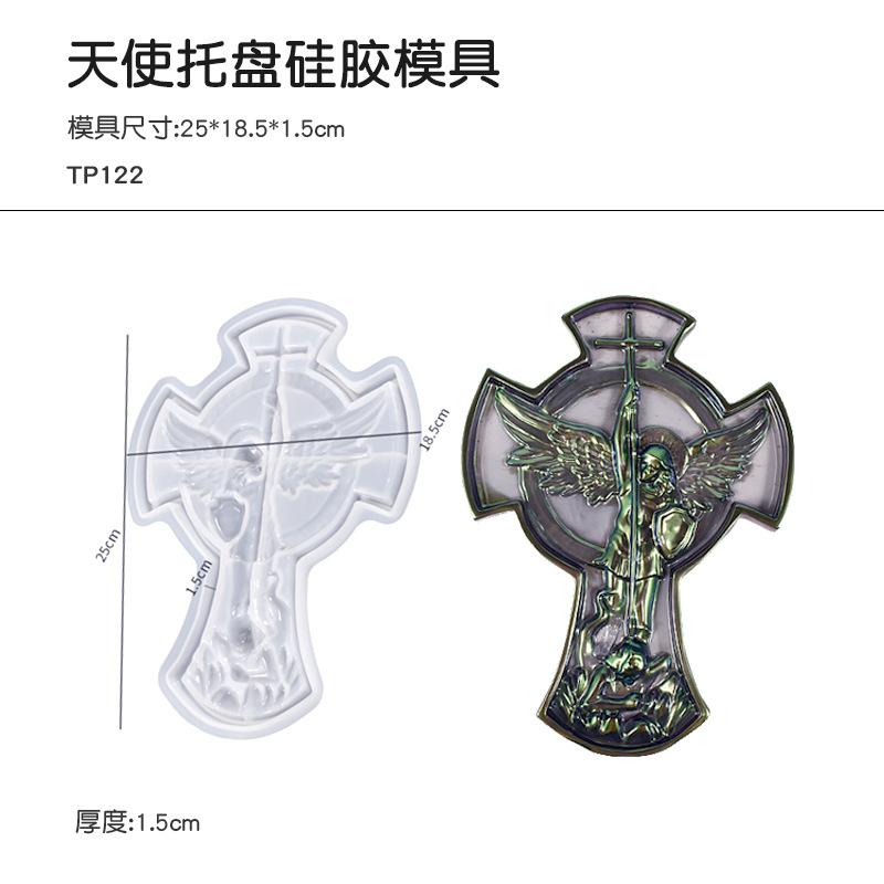 

3D Archangel St. Michael Resin Mold Silicone Cross-Tray Jewelry Storage Dish Plaster Ornaments New