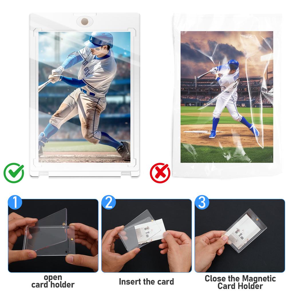 15Pcs Magnetic Card Holder Support Set Protectors Hard Plastic Sleeves Trading Display Case Baseball Football Sports Yugioh Card